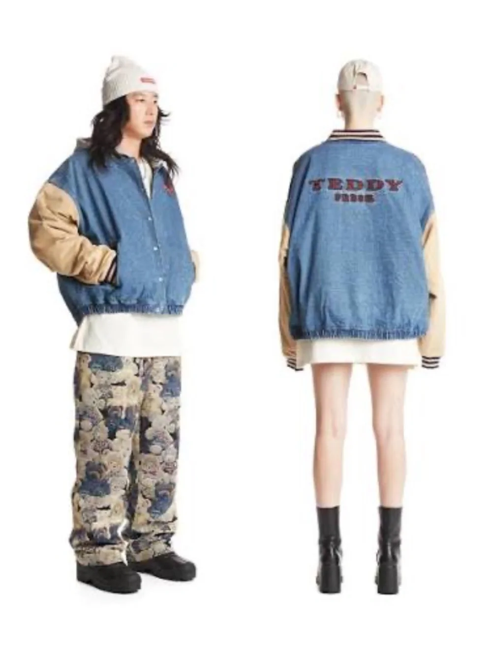NWOT Teddy Fresh Vintage Inspired Denim Corduroy Varsity Bomber Jacket